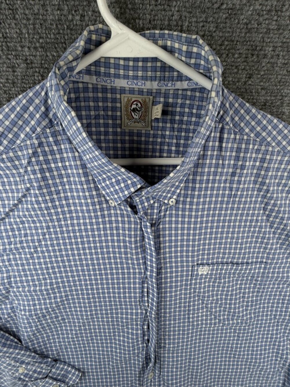 Cinch Long Sleeve Button Up Shirt Men Western Cotton Blue Check 2XL Cowboy Logo